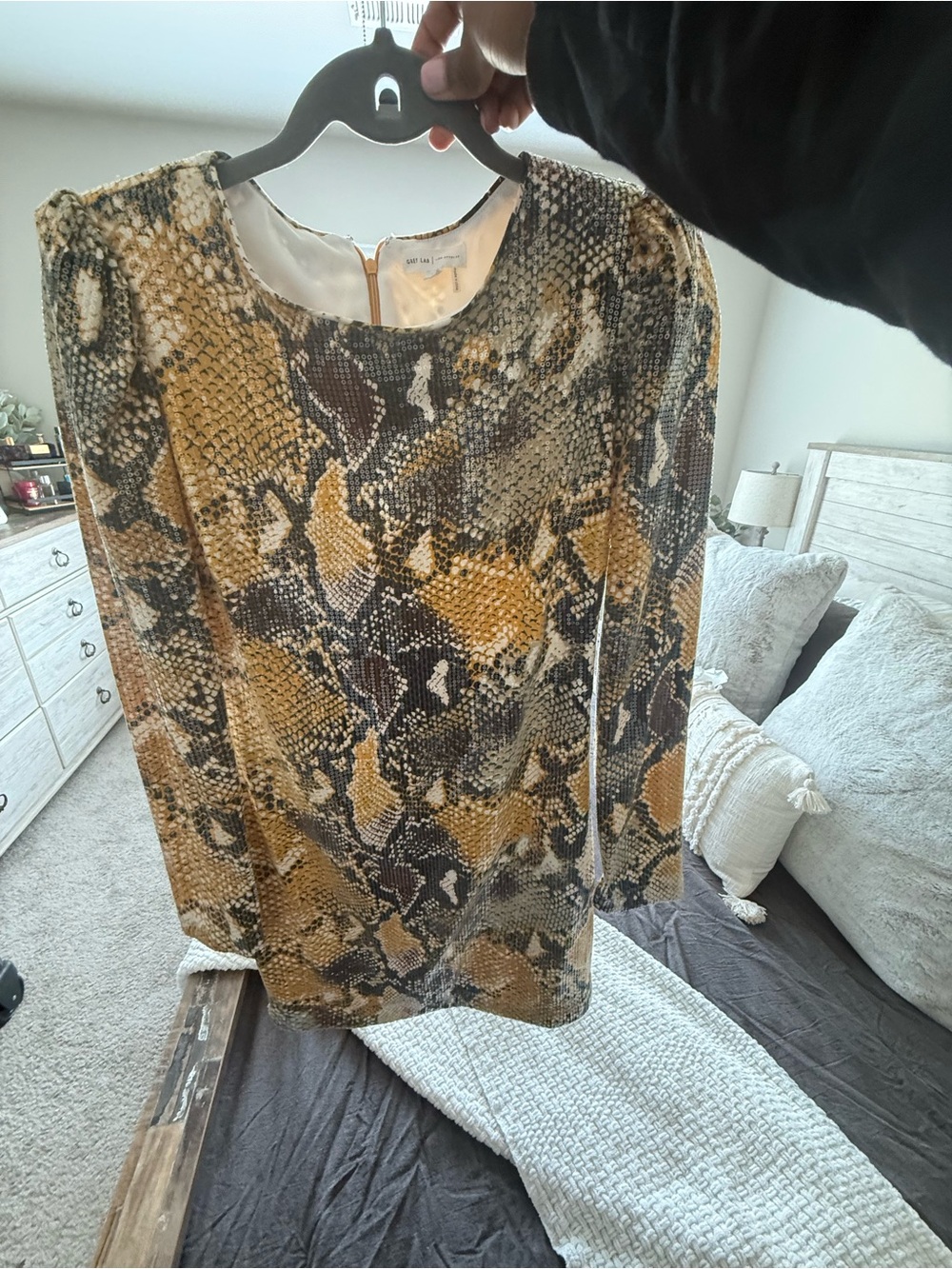 Snake Print Long Sleeve Mini Dress- Yellow, Brown, Black